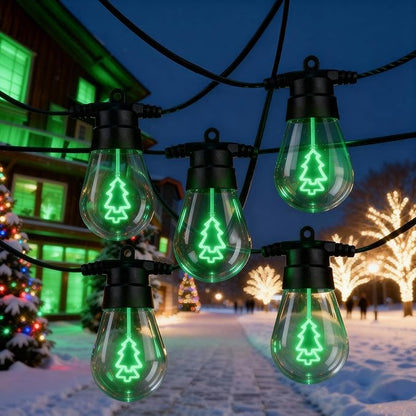 LED Outdoor String Lights, 50FT Patio Lights with 16Pcs Shatterproof S14 Bulb(1 Spare),4 Lighting Mode, Connectable, Waterproof Green Edison Plastic Bulb Hanging Light for Yard Gazebo Porch Décor