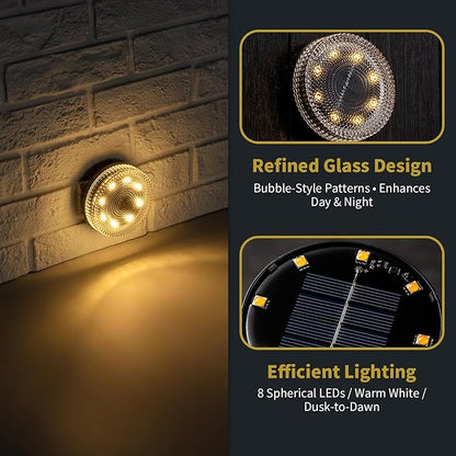 Glass Solar Step Lights with Bubble Style, Modular-Design Waterproof Outdoor Fence Lights for Stairs Step Yard Patio Garden Wall Pathway, Decorative Patio Table Lighting, Warm White (4 Pack)