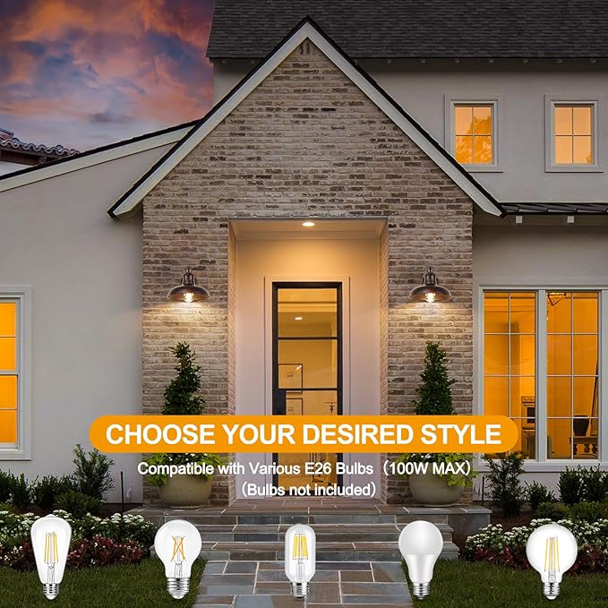 Bosceos 2-Pack Brown Wall Sconces, Farmhouse Exterior Barn Light Fixtures, Outdoor Wall Lights with E26 Socket | Lumora