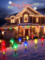 C9 Outdoor Christmas Pathway Lights, Set of 4 Outdoor Lawn Christmas Lights with C9 Clear Multicolored Jumbo LED | Lumora
