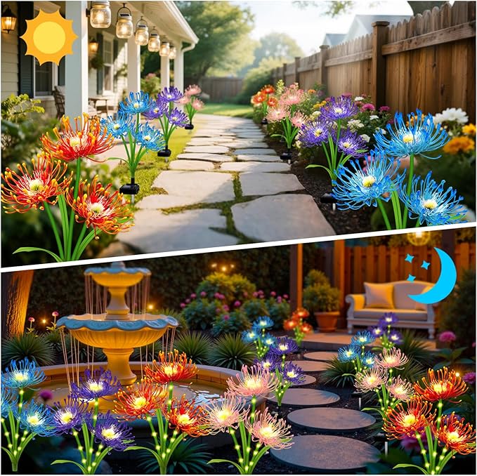 Solar Garden Flower Lights Outdoor,4 Pack 4 Colors Spider Lily Waterproof with Glowing Stems,Elegant Yard & Patio Decor,Ideal Mother's Day & Gardening ornament or Gifts for Women,mothers &Grandma