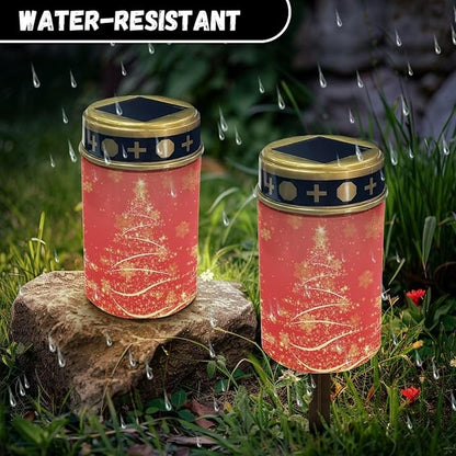 Christmas Tree Solar Powered Garden Stake Lights Red Solar Lights Cemetery Decorations for Grave Outdoor Lights Gravesite Decor Yard Art for Remembrance
