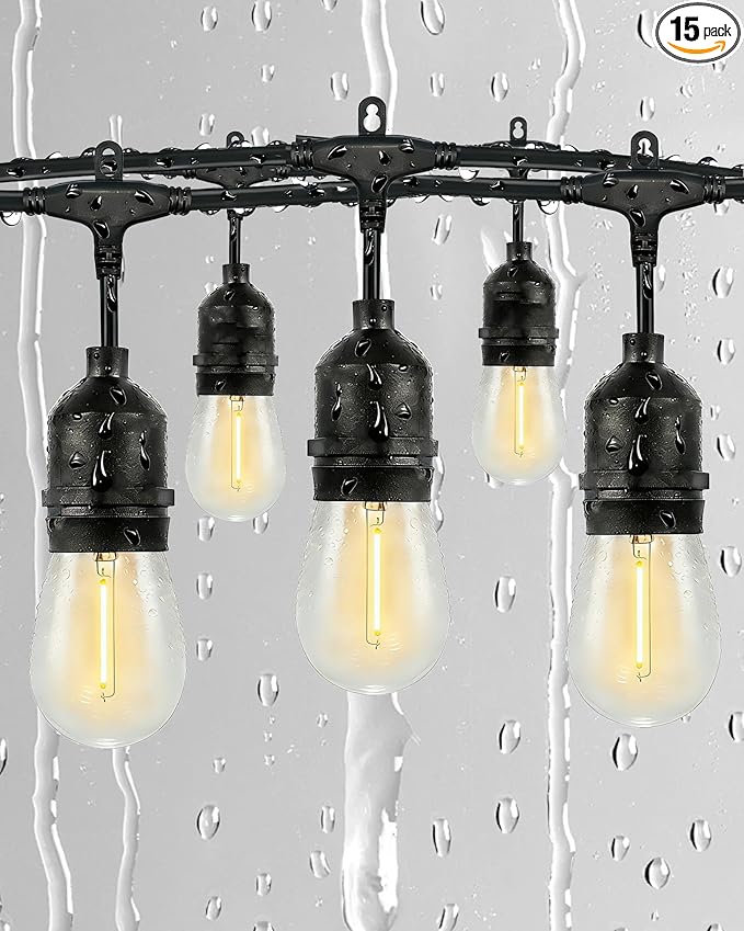 25FT Outdoor String Lights for Patio, Balcony & Porch – 16 LED Edison Bulbs (1.6FT Spacing), Dimmable Heavy-Duty Patio Lights for Backyard, Gazebo, Bistro, Camping, Party and Garden Decor