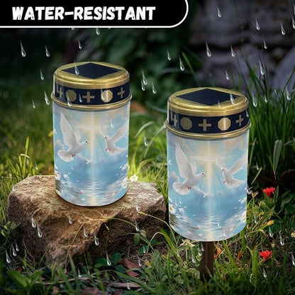 Cross Cemetery Solar Lights for Grave Dove Grave Decorations for Cemetery Auto On/Off LED Solar Light for Landscape Outdoor Cemetery Decor