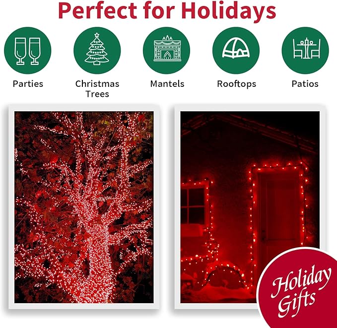 LAMPHOME Christmas String Light,100 Count Incandescent Mini String Light in 21.6ft,Indoor/Outdoor 120V UL Certified Mini Light for Christmas,Wedding,Patio Lawn,Home,Garden,Party,Store (Red)