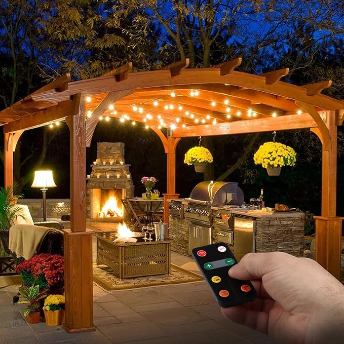 Brightech Ambience Pro LED 27FT String Lights + One Outdoor Smart Dimmer Plug with Remote Control