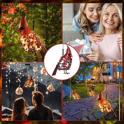 Cardinal Solar Lights Hanging Decoration Garden Outdoor Decor Metal Gifts Waterproof for Yard Front Porch Lawn Driveway Patio Backyard Pathway Gardening Lanterns Gift