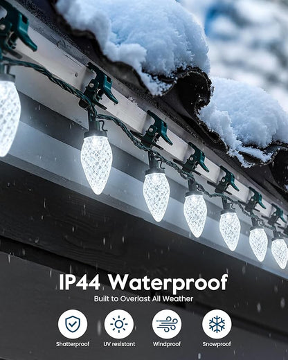 C9 LED Christmas Lights Outdoor with 100 Spring Clips, 65FT 100 LED C9 String Lights Waterproof Connectable for Outside Roofline Patio House Yard Windows Outdoor Christmas Decorations, Multicolor