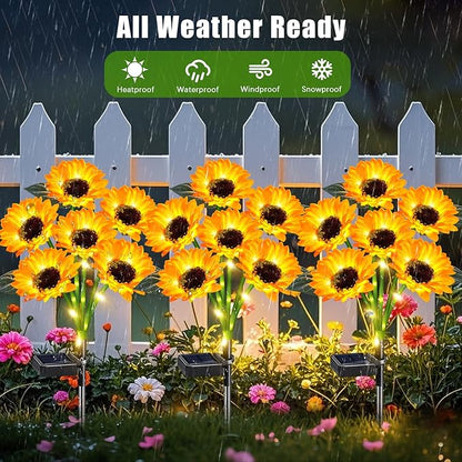 Solar Sunflower Lights Outdoor Waterproof 4 Pack Solar Flowers Lights for Garden Decor Patio Yard,Birthday Gifts for Mom Grandma