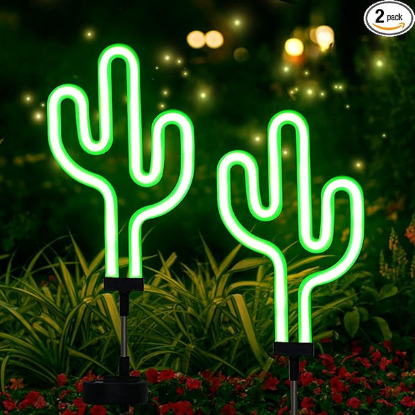 SunKite Cactus Solar Garden Stake Lights - Outdoor Waterproof Neon Lights for Garden, Yard, Lawn, Pathway, Patio | Lumora