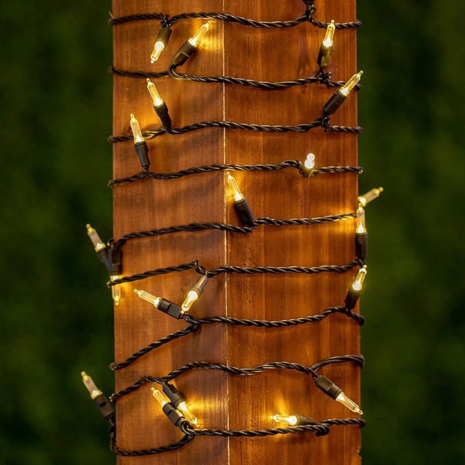 Novelty Lights Vintage Style T5 Warm White LED Christmas Lights, 35 Feet Brown Wire String of 70 Mini Bulbs, UL Listed Indoor/Outdoor Tree Lighting