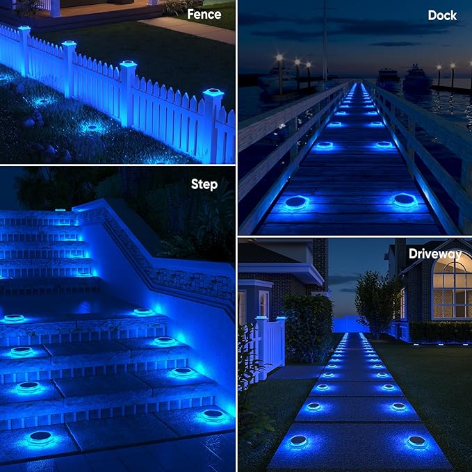 Blue Solar Deck Lights for Outside 6 Pack, Dock Lights Solar Powered Waterproof Driveway Warning for Driveway Pathway Boat Dock Post Yard.