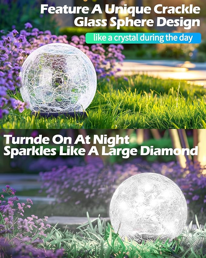 Coroor Garden Solar Ball Lights Outdoor Waterproof, 80 LED Cracked Glass Globe Ground Lights for Path Yard Patio | Lumora