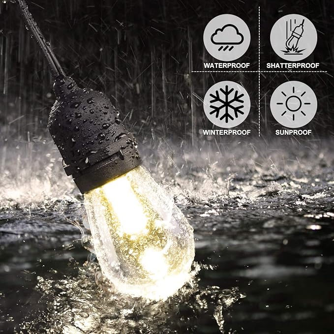 Mlambert Plug in 3 Color Outdoor LED Dimmable String Lights Bundle with 6 Pack Replacement Bulbs | Lumora