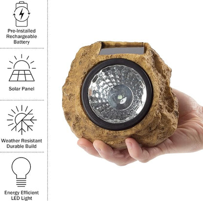 Pure Garden Solar-Powered Rock Outdoor Lights - All-Weather Faux-Stone LED Solar Lights Set for Paths, Gardens, and Landscaping, 8-Pack