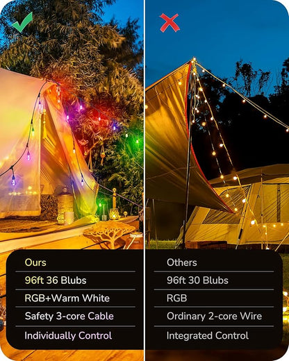EDISHINE 96ft Smart Christmas Outdoor String Lights, Color Changing Light 36 RGBW LED Bulbs, Compatible with Alexa, Waterproof Dimmable WiFi Outdoor Lights for Backyard, Party, Holiday Decor