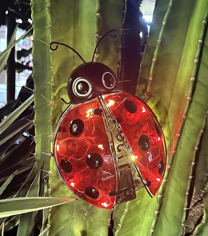 9.8“ Ladybug Solar Night Garden Light - Waterproof LED Outdoor Decorative Lantern, Metal Solar Powered Yard Art, Ladybug Gifts for Patio and Garden, Solar Landscape Path Light Ornament