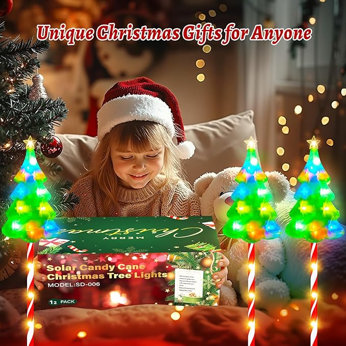 12 Pack Taller Solar Christmas Lights Outdoor with USB, Upgraded 10 Modes Christmas Tree Candy Cane Light with 204 | Lumora