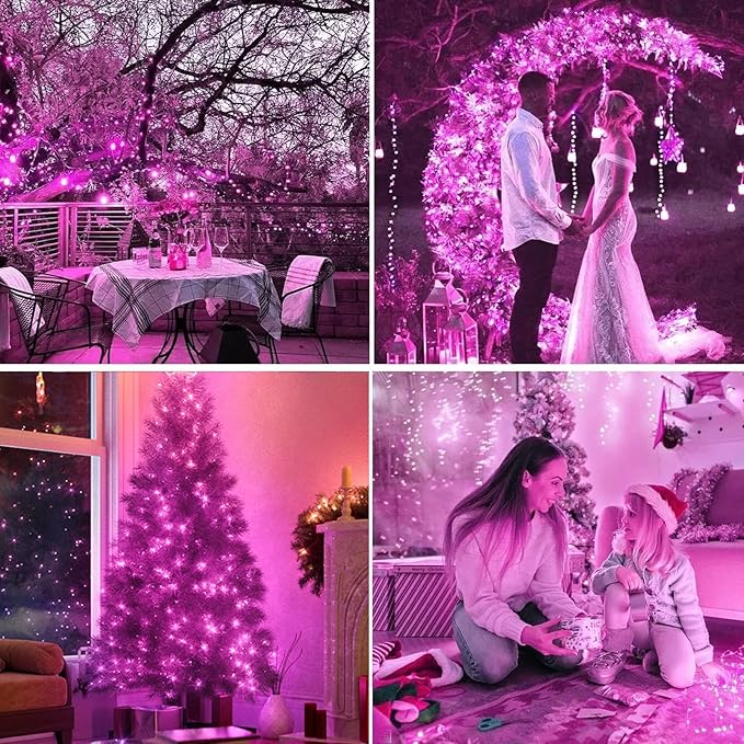 LAMPHOME Pink Valentine's Light, 1200LED (24pk of 50L) Mini Christmas String Lights,Pink Lights for Outdoor Valentine's Day Garland Wedding Party Xmas Tree Decoration,Commercial Grade