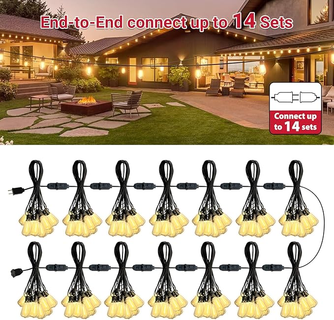 LAMPHOME LED Outdoor String Lights 100FT Patio Lights with 52 Shatterproof ST38 Vintage Edison Bulbs, Outside | Lumora
