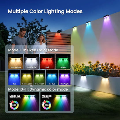 Solar Fence Lights Outdoor, 50 LM Solar Deck Lights 9 Fixed Colors & Color Changing Waterproof IP65 Step Light for Outside Stair Wall Railing Fence Post Patio Yard Decor 12 Pack