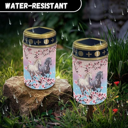 ZOUTAIRONG Cherry Horse Solar Light for Cemetery Grave 6 Pack Solar Garden Lights Garden Lights Solar Pathway Lights Outdoor Cemetery Solar Lights for Grave Solar Lights for Cemetery Gravesite