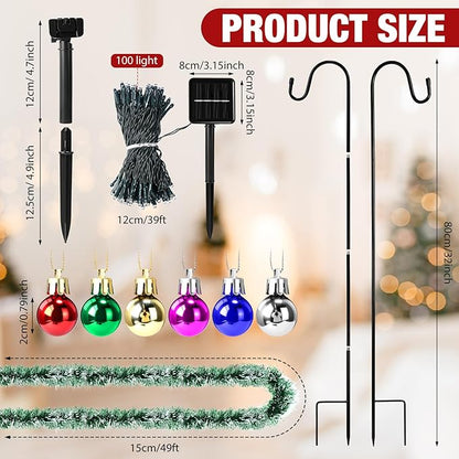 Hortsun 6 Pack Solar Pathway Lights Outdoor with Shepherd Hooks Tinsel Garlands LED String and Balls Waterproof Solar Stake Lights for Summer Yard Pathway Landscape Path Walkway Lighting