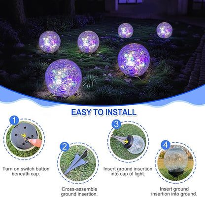 2 Pack 60LED Solar Globe Lights Outdoor Waterproof 4.7in Cracked Glass Solar Balls Lights for Outside Yard Pathway Patio Lawn Landscape Decor Ground for Christmas Holiday Decor w/ Box ( Glass White)