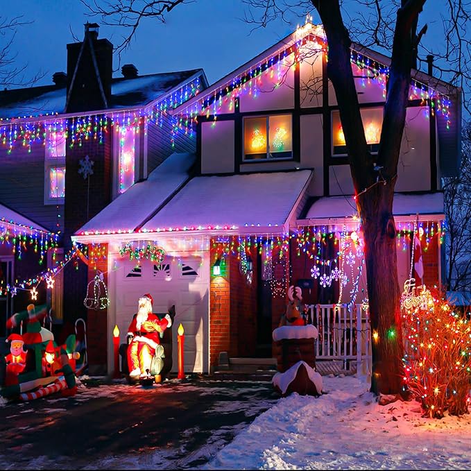 132 ft Christmas Lights -1280 LED Icicle Lights Outdoor with 240 Drops Hanging String Lights, 8 Modes Plug in | Lumora