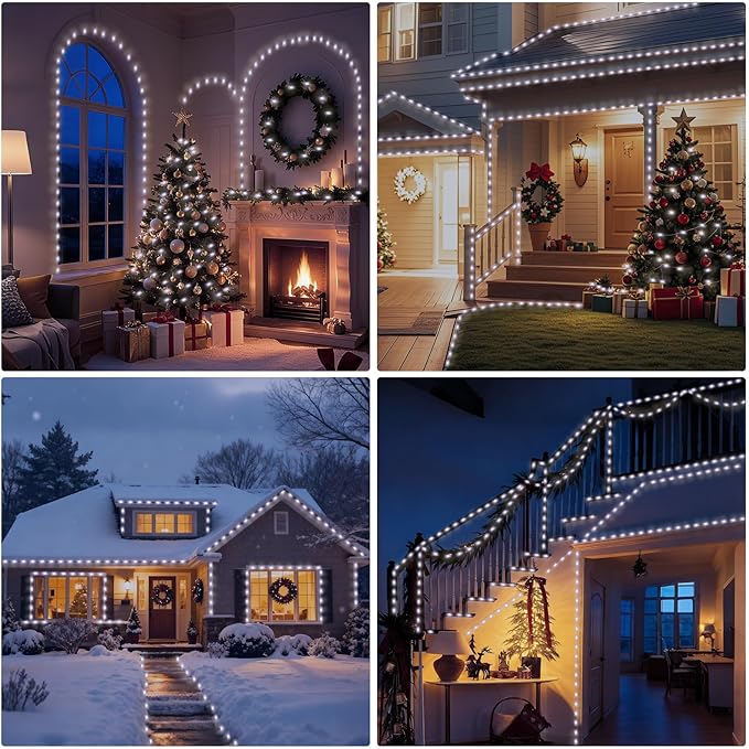 328FT 1000LED Christmas Lights Outdoor, Outdoor Transparent Wire Christmas Tree Lights with 8 Modes Waterproof, Plug in String Light for Outside Indoor Xmas Tree House Holiday Wedding Party Decor