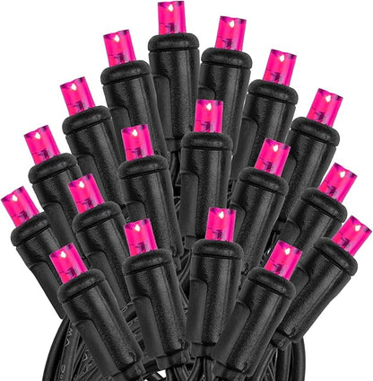 Novelty Lights 25ft Christmas String Lights, 50 Pink LED Bulbs on Black Wire, 6" Spacing, Connectable Indoor Outdoor Commercial Grade Lighting for Holidays Patio Weddings