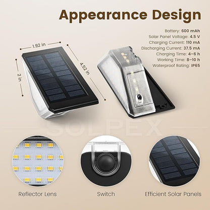 SOLPEX 10 Pack Four-Sided Illumination Solar Step Lights for Outside, Solar Stair Lights Outdoor, Solar Railing Lights Outdoor Waterproof with 33 LEDs for Steps, Stair, Deck, Porch (Warm White)