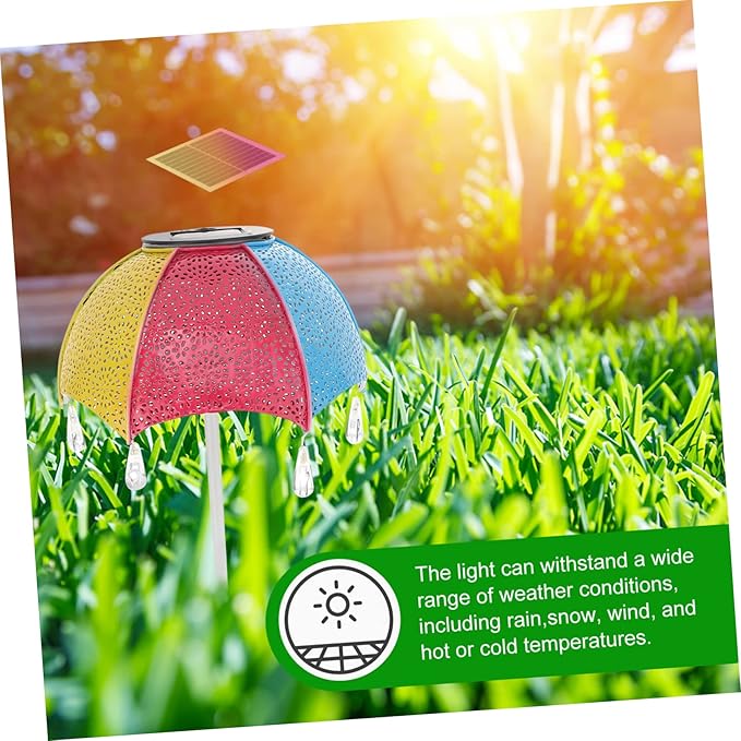 Solar Pathway Lights Outdoor Iron Umbrella Garden Stake Lights Decorative Hollow Projection Landscape Lighting for Courtyard and Pathway