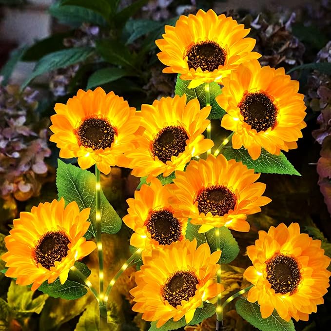KOOPER 3 Pack Solar Sunflower Lights+ 8 Paack Solar Pathway Lights Outdoor
