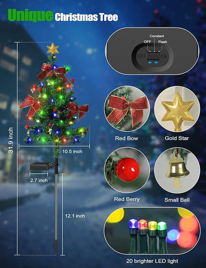 Solar Christmas Decorations Trees Lights Outdoor Waterproof, 40LED-Lights Solar Yard Decorative, Solar Stake Lights Xmas Tree Garden Decor with Constant & Flashing Modes for Pathway Lawn Patio, 2PCS