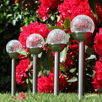 Solar Stake Lights 2 Pack,Outdoor Solar Lights Crackle Glass Hanging Light Solar Powered Path Light Crackle Ball Stake Lights Landscape Lighting for Garden Patio Yard