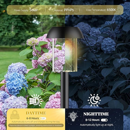 2 Pack Solar Pathway Lights Outdoor, New Upgraded Waterproof LED Lights, 3 Variants (Warm White/Golden/7-Color Slow Flash) with Unique Lamp Shade Patterns, for Garden (2-Pack Golden Light)