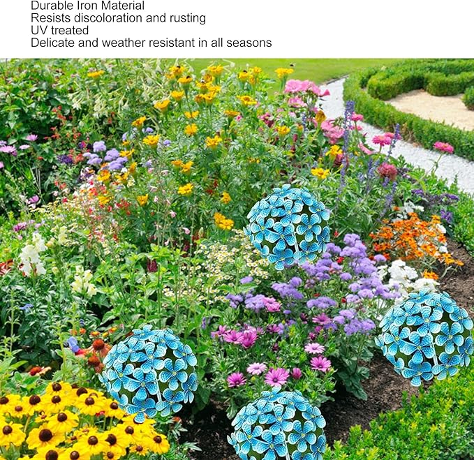 Solar Hydrangea Light, 26 LEDs Lifelike Iron Flower Stake Lamp for Garden Porch Lawn, Outdoor Solar Powered Hydrangea Decorative Lighting for Yard and Garden(Blue)