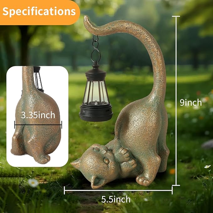 Solar Cat Garden Statue Outside Decor with Lantern for Yard Art Lawn Ornaments Porch Patio Balcony Housewarming Gifts Birthday Gift for Grandma Mom Women Sister Lover