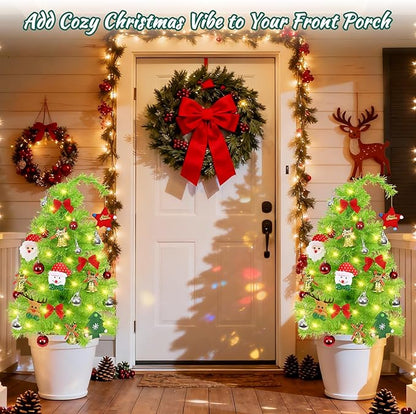 2 Pack Solar Christmas Tree, 31.5" Outdoor Whimsical Christmas Tree, Bendable Xmas Trees with LED Light & Ornaments, Waterproof Solar Christmas Lights for Yard, Pathway, Outdoor Christmas Decor