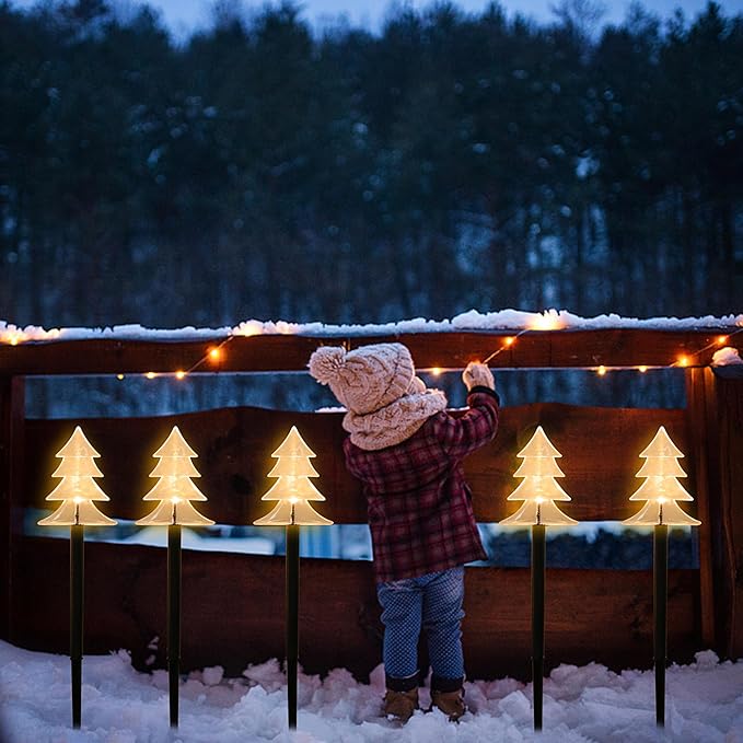 Solar Led Pathway Lights Christmas Tree Path Light for Christmas Holiday Decoration Waterproof Garden Light Yard Decoration Warm White (Trees)