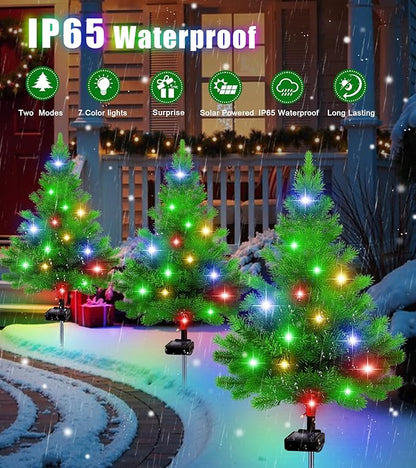 Solar Christmas Tree Lights,4 Pack Multiple Outdoor Christmas Decorations Waterproof Outdoor Xmas Decor, Tree Lights for Pathway, Patio, Yard, Garden