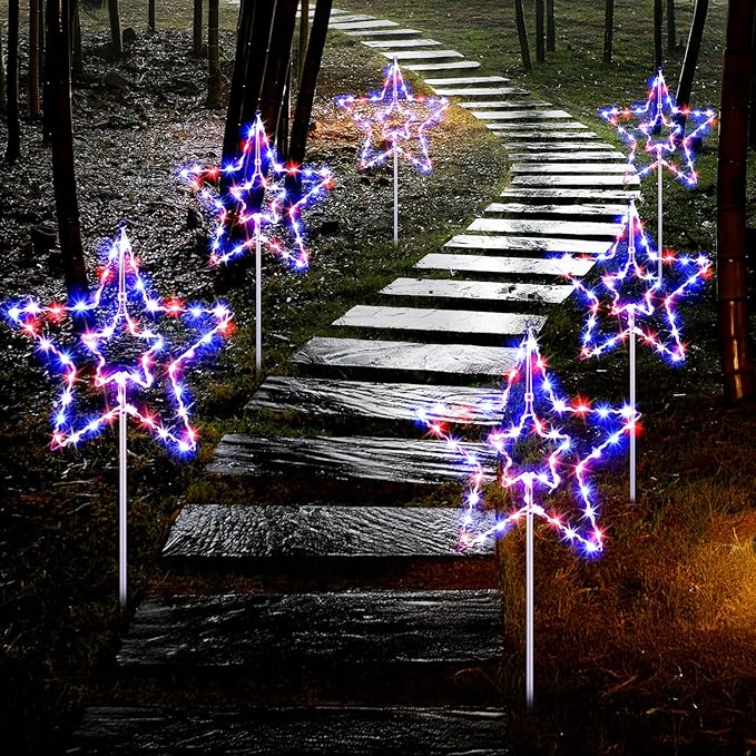 DAMEING 3 Pack 34in Solar Star Lights, Large Solar Garden Decorative Star Lights, Solar Landscape Lighting for Outdoor Lawn Yard Walkway Pathway Garden Decor(Multi-Colored)