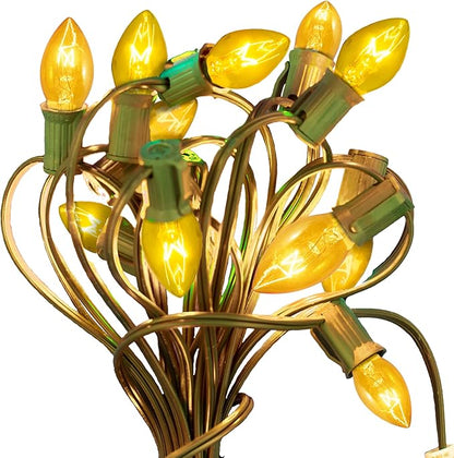 EST. LEE DISPLAY L D 1902 Indoor ＆ Outdoor String Light C7 Ceramic Christmas Steady Replacement Bulbs (Clear Glass, Yellow)