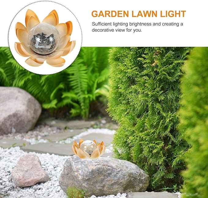 Solar LED Floral Design Outdoor Light Waterproof Yellow Crackle Glass Pathway Decoration Solar Powered Landscape Lighting