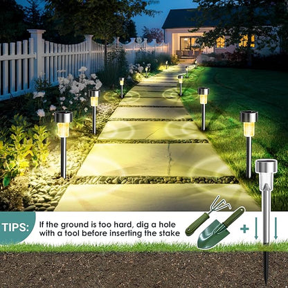 GIGALUMI Solar Lights Outdoor Waterproof, 20 Pack, Stainless Steel LED Solar Garden Lights for Patio, Lawn, Yard and Landscape,Garden Decor Patio Decor, Warm White