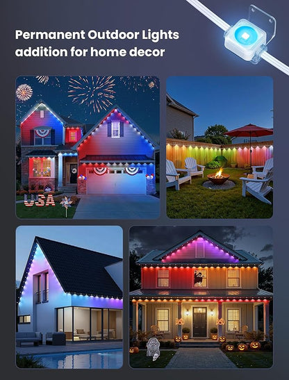 Permanent Christmas Lights Outdoor for House,100FT Smart RGBIC Outside Light with 66 Scene Modes,IP67 Waterproof Color Changing Lights for Roof,Eaves,Xmas,Halloween,All Holiday Decorations