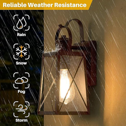 LALUZ Outdoor Wall Lantern, Farmhouse Exterior Porch Light, Outside Weather-Resistant Wall Mount Sconce with Seeded Glass for Patio Garage, Matte Black, ETL Listed, 60W