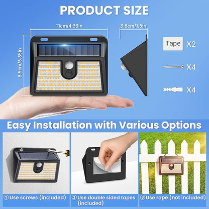 [2 Packs] Solar Motion Sensor Outdoor Lights, Super Bright Solar Lights Outdoor Waterproof, 3 Lighting Modes Security Wall Light for Outside Walking Dog Fence Backyard Deck Garden Door Step Garage