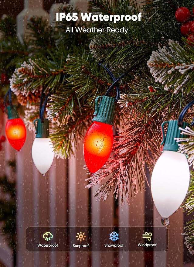 C9 LED Christmas Lights Outdoor, 100 Feet C9 String Lights with 100 Shatterproof Matte Bulbs, Connectable | Lumora